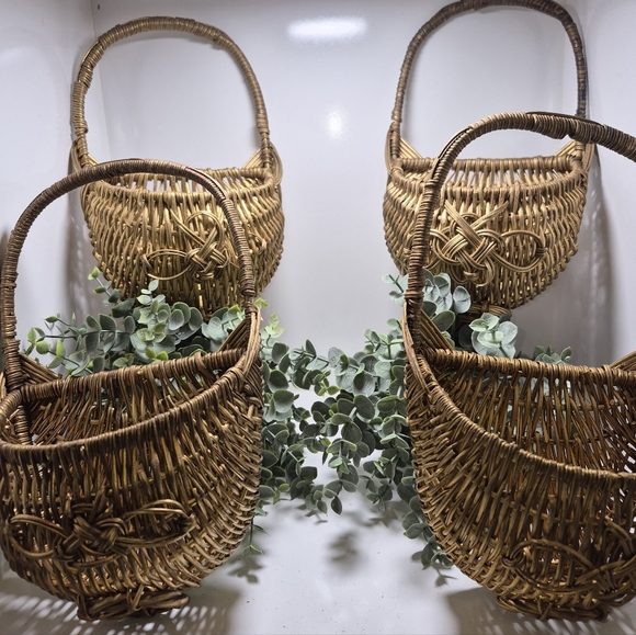 Other - Gold Painted Wicker Wall Hanging Baskets